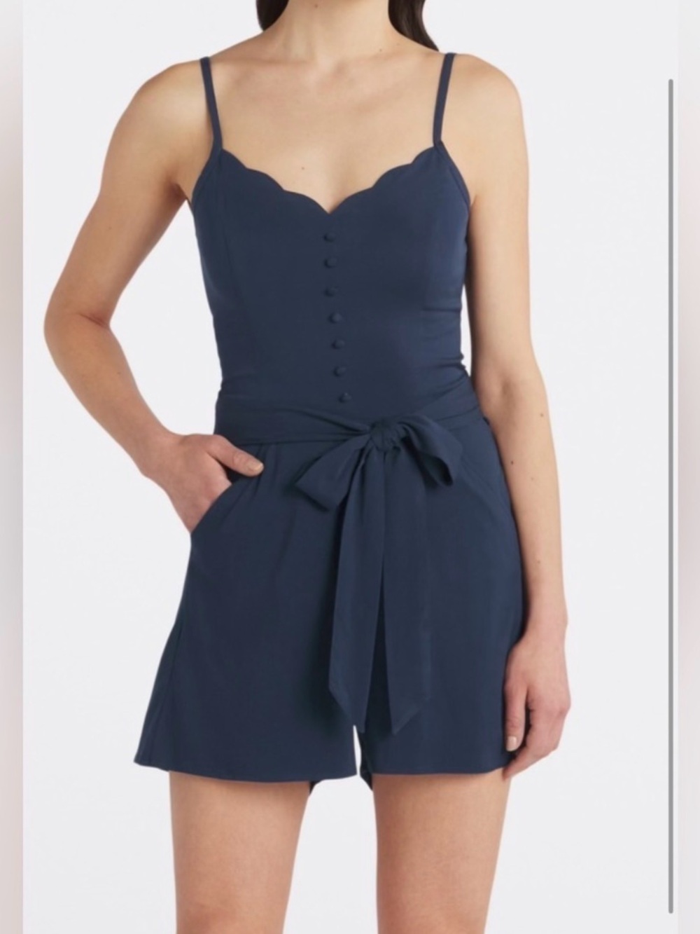 Market & Spruce Navy Blue Sleeveless Tie-Waist Romper